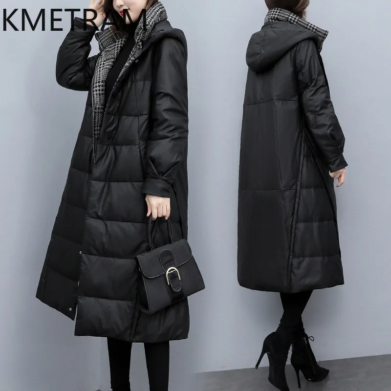 Piumini in pelle di pecora al 100% Piumino lungo in vera pelle da donna con cappuccio 2025 Abiti invernali Donna Capispalla ·хо osnк