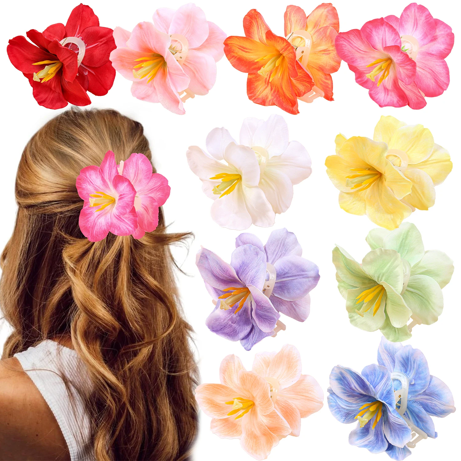 1PC Girls Tulip Flower Hair Clips Catching Hawaiian Vacation Hair Accessories Hair Claw Clips Flower Hair Claw Clip Headwear