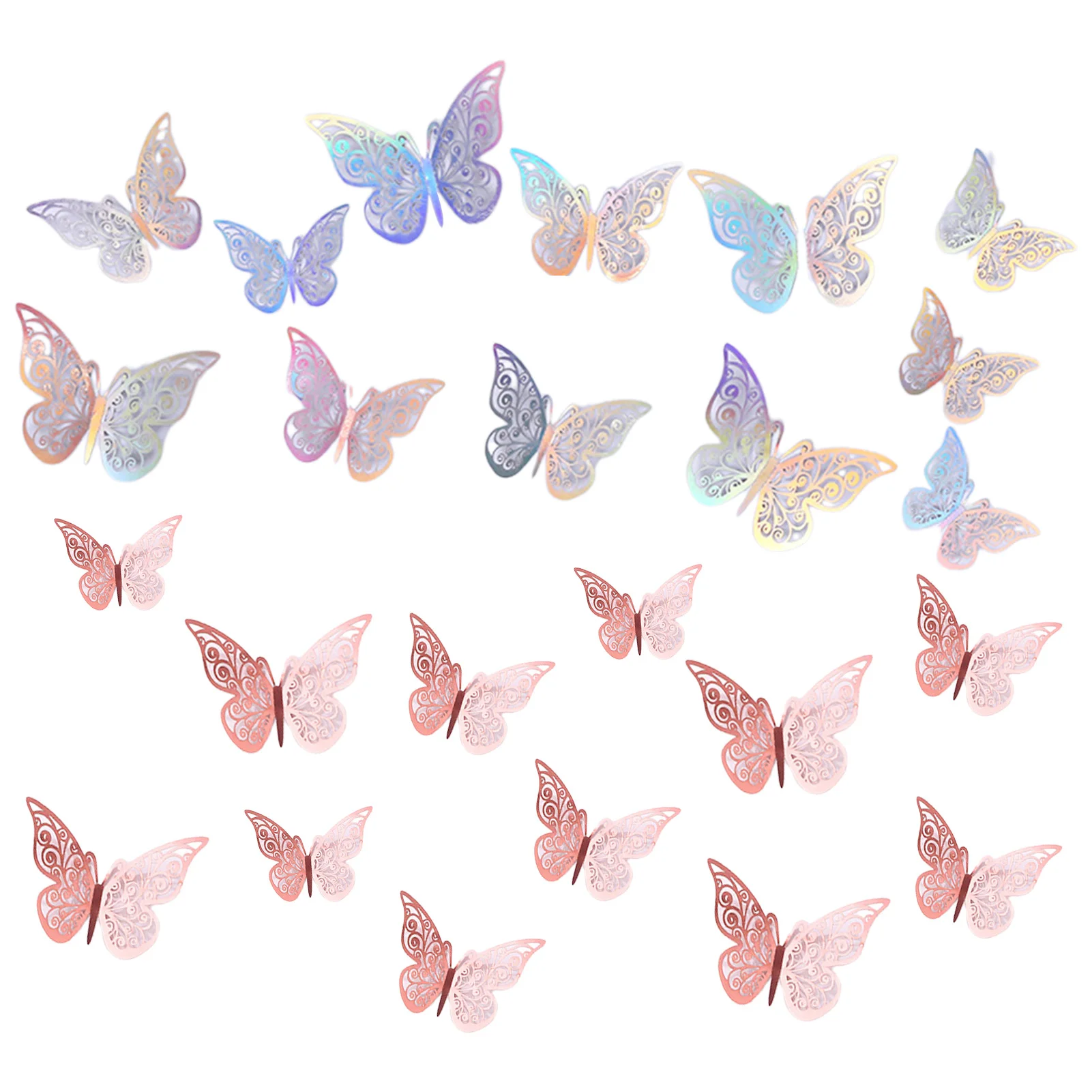 24pcs Hollow Self Adhesive Home Decor Bedroom Classroom Removable Party Nursery Wall Sticker Wedding 3 Sizes Decals 3D Butterfly