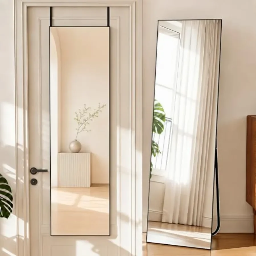

Bedroom dressing mirror door hanging full length body with floor stand or wall mounted aluminum frame tempered glass rectangle