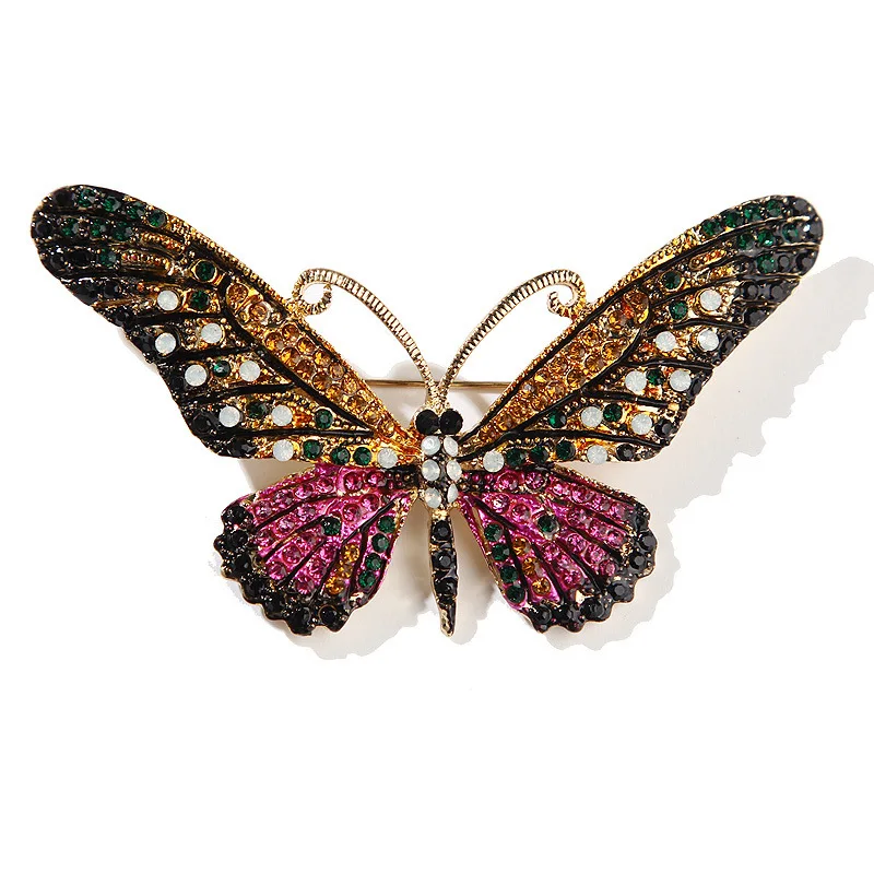 Trendy Multicolour Alloy Butterfly Brooches For Women 4-color Metal Crystal Insect Brooch Party Birthday Jewelry