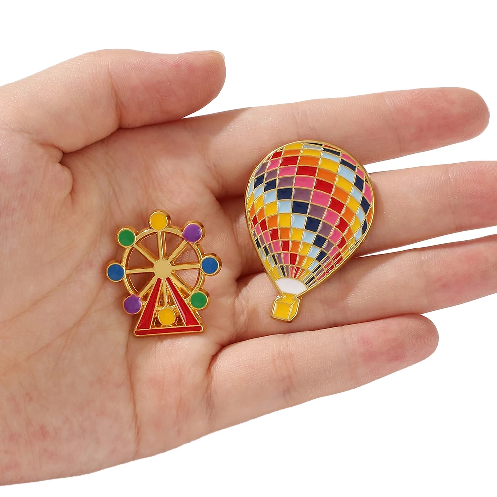 Colorful Ferris Wheel Hot Air Balloon Enamel Lapel Brooch Girl Romantic Fashion Badge Gift Coat Jackets Badge Jewelry Pins