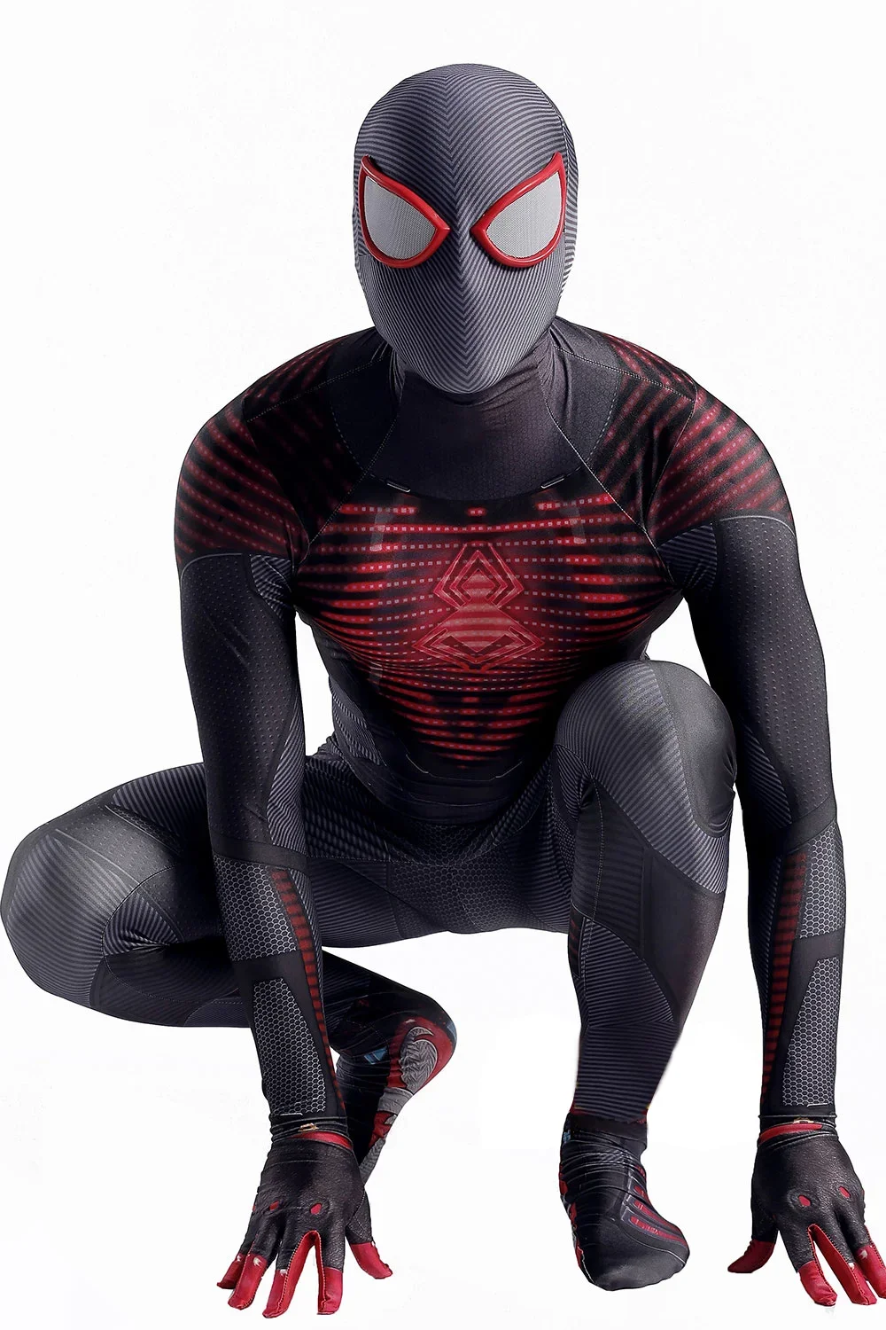 

PS5 Spiderman Miles Morales Advanced Tech Suit Costume Cosplay Superhero Zentai Bodysuits Spandex Halloween Costume Adult Kids