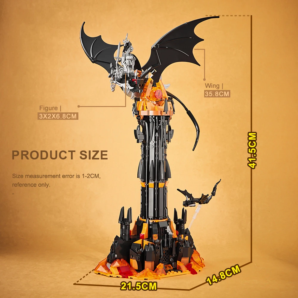 Bloco de construção de arquitetura de filme criativo, torre escura, conjuntos de modelos de tijolos, coleção de brinquedos de construção com luz para presentes