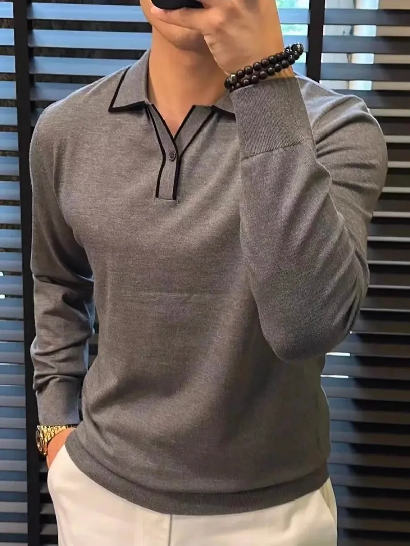 

Модный мужской вязаный свитер с отложным воротником, высокое качество, осень-зима, новинка, стильный, универсальный, европейский стиль