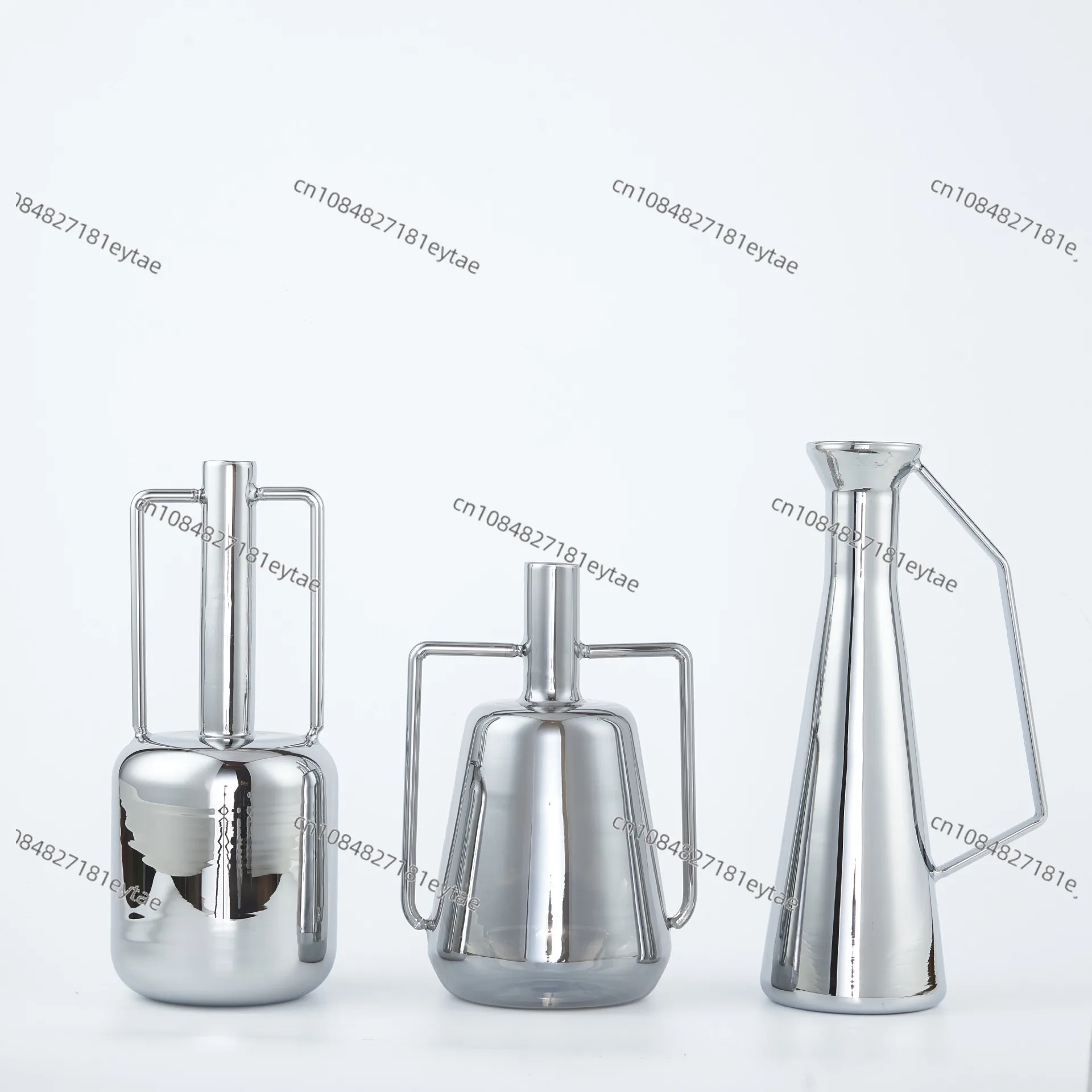 Silver Geometric Glass Vase with Handle | Multi-Room Floral Container