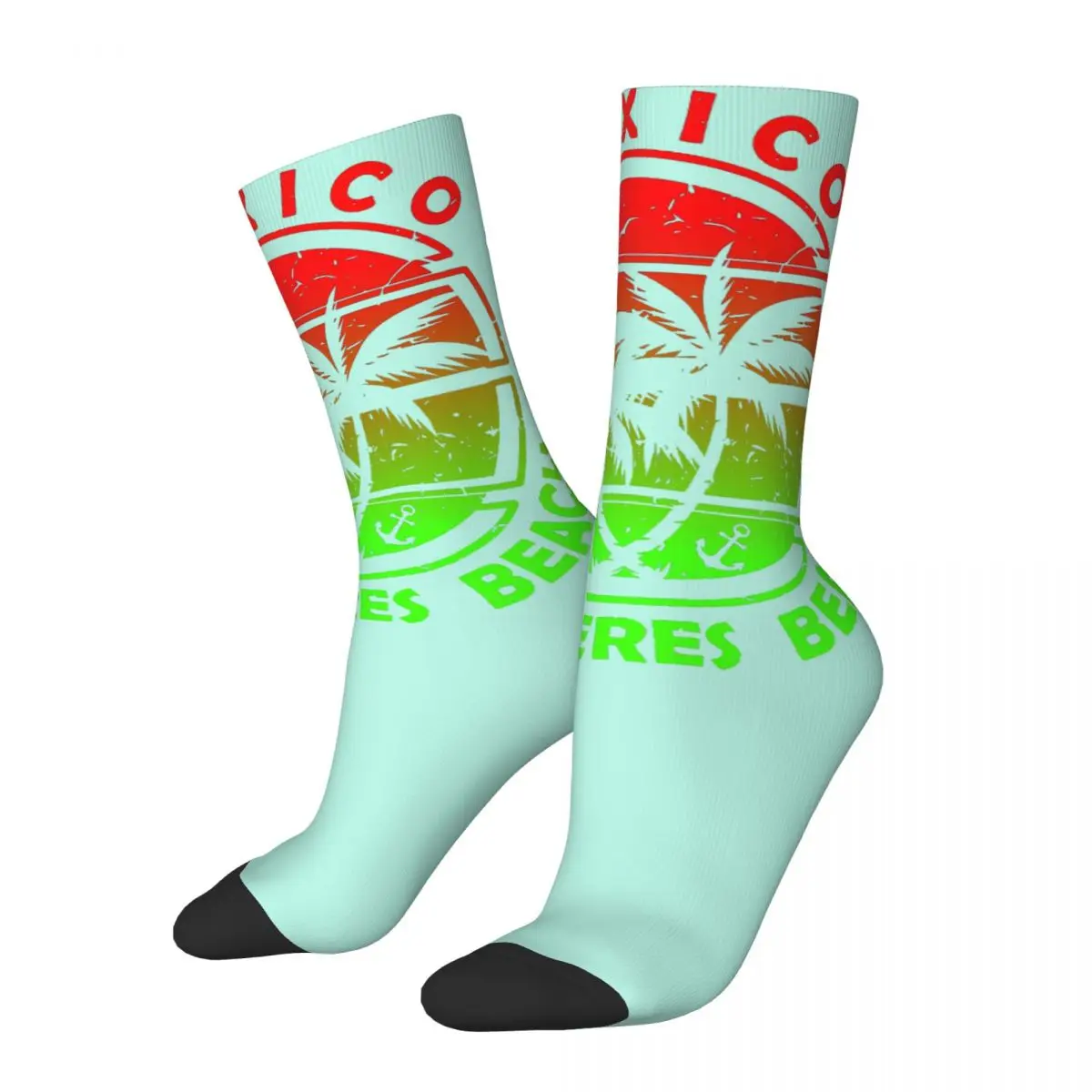 Happy Funny Men's Compression Socks Isla Mujeres Beach Mexico Vintage Harajuku Palm Trees Nature Street Style Casual Crew Sock