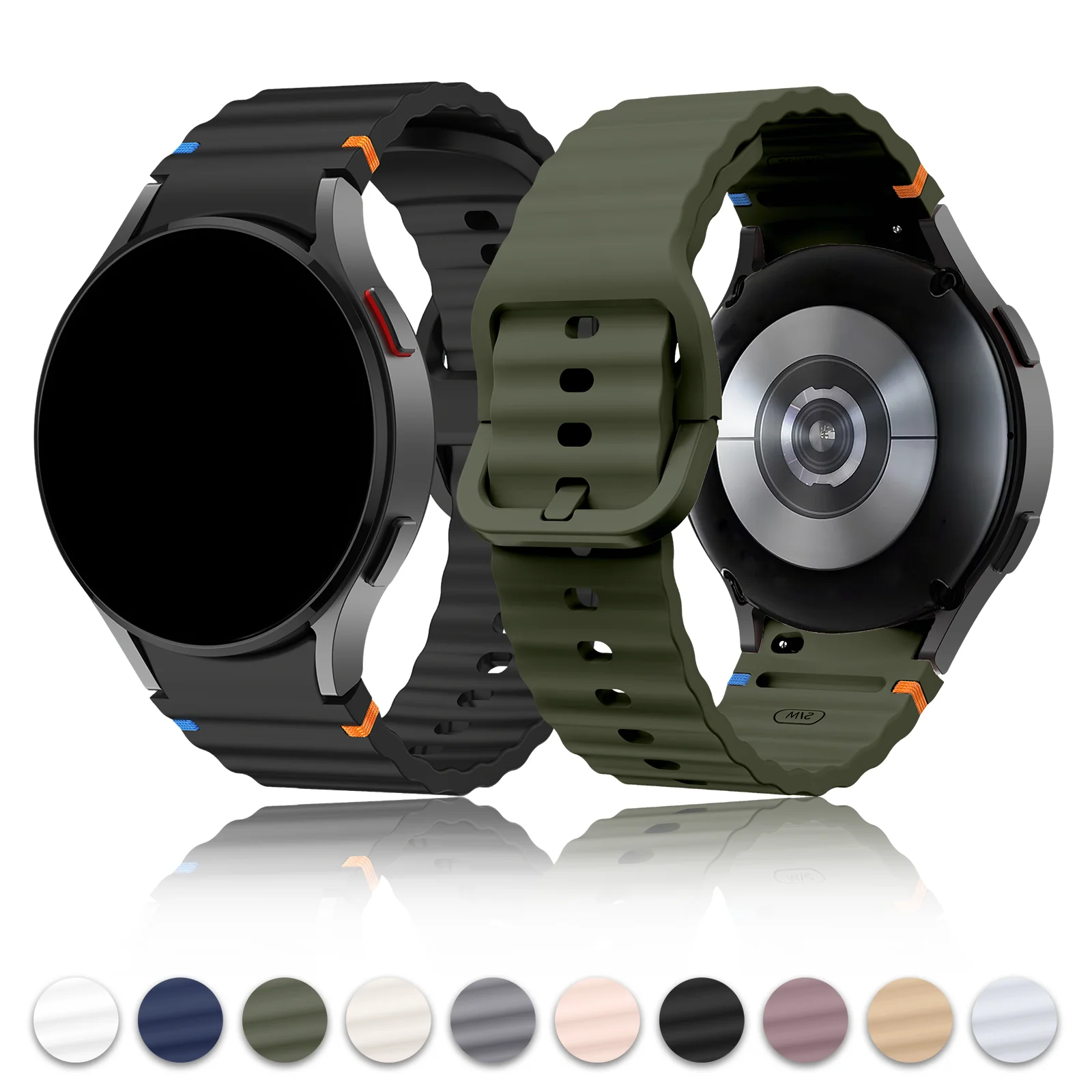 Para Samsung Galaxy Watch 7/6/5/5pro/4/FE 40/44mm Pulseira de Silicone com Costura em Onda para Smartwatch Esportivo, Pulseira de Substituição Unissex