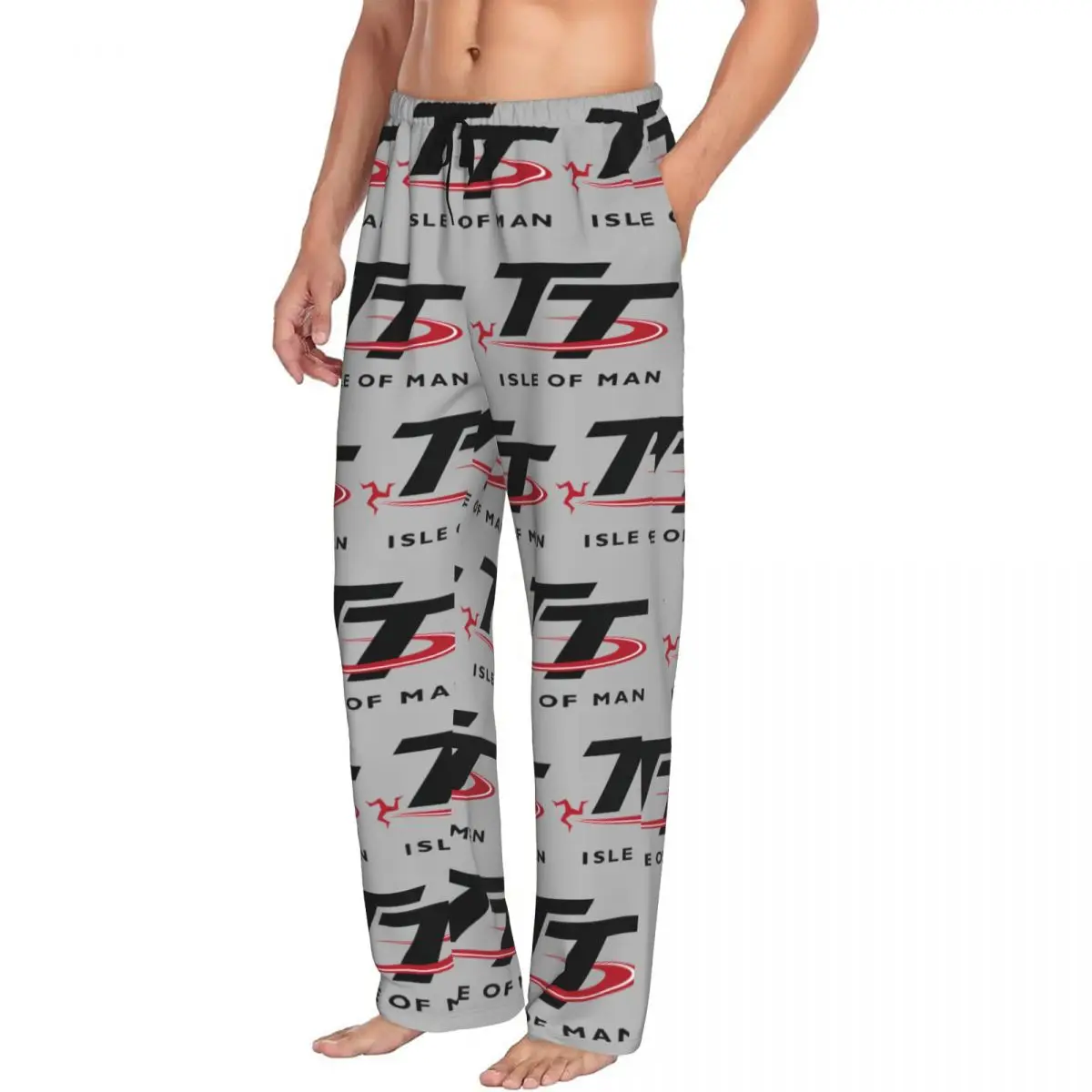 Custom Isle Of Man TT Races Pajama Pants Sleepwear Men's Elastic Waistband Motorcycle Sport Sleep Lounge Bottoms with Pockets