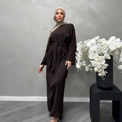 Fashion Elegant Modest Abaya Women Muslim Dress Turkey Islamic Clothing Dubai Abaya Elegant Belted Long Dresses Arab Women Robes