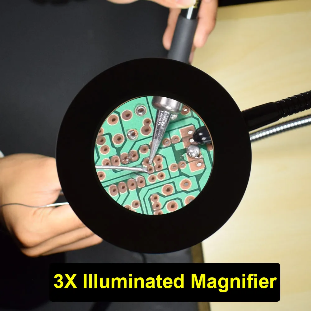 USB 3X Magnifying Glass with 42 SMD LED Light Illuminated Magnifier Strong Magnetic Flexible Arm for Reading Workbench Soldering