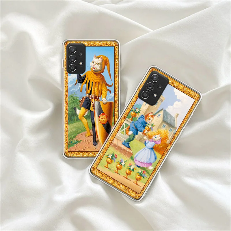 Tarot Divination Cat Phone Case For Samsung A01 A02S A03 A03S A04 A04S A55 A35 A25 A15 Galaxy A05S S8 J8 J6 J4 S7 Edge A80 A90