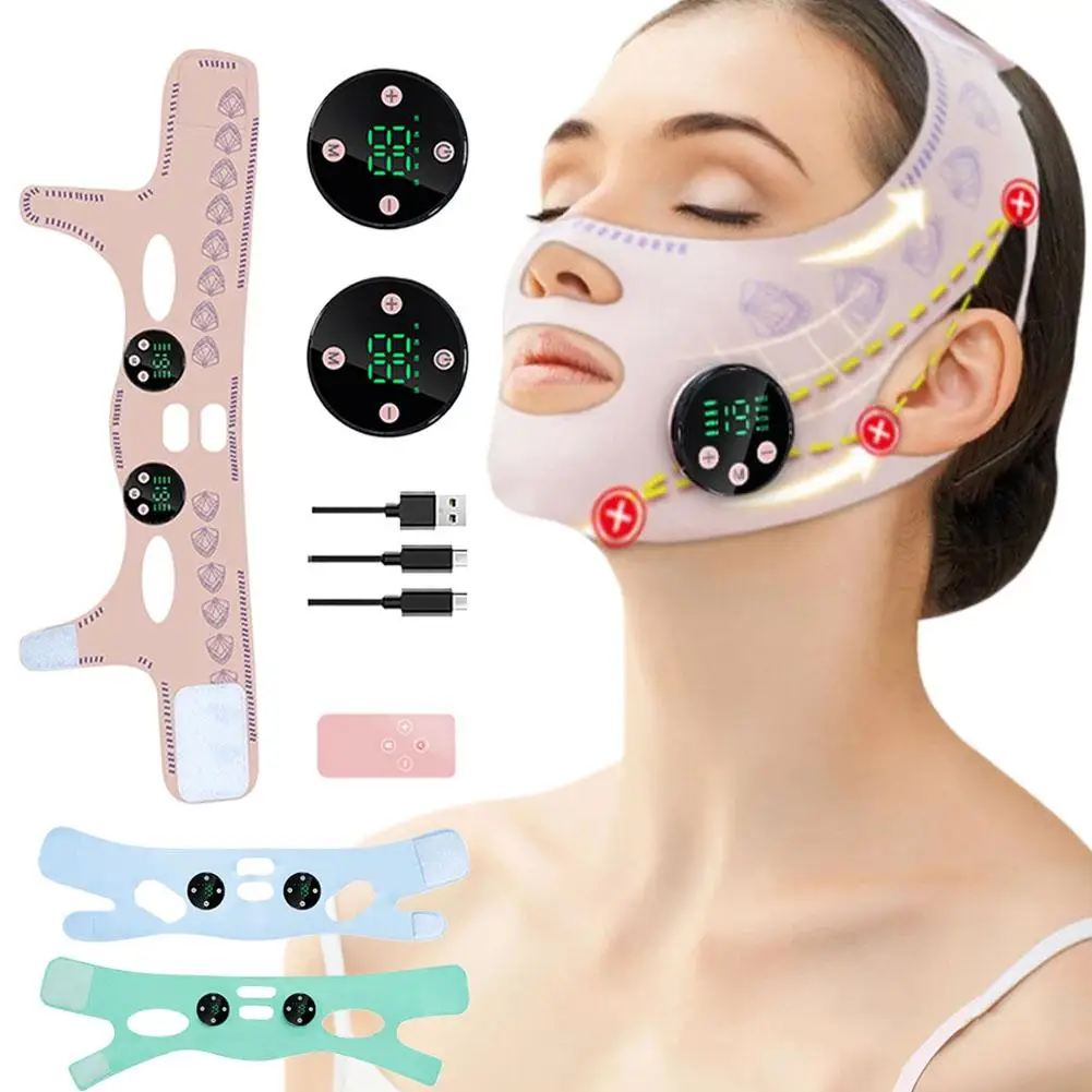 USB Charging Ems Head Massage, Facial Slimming Strap, Face Cheek Reduce, Ferramentas Finas de Elevação Dupla, Chin Up Face Mask, P8K7