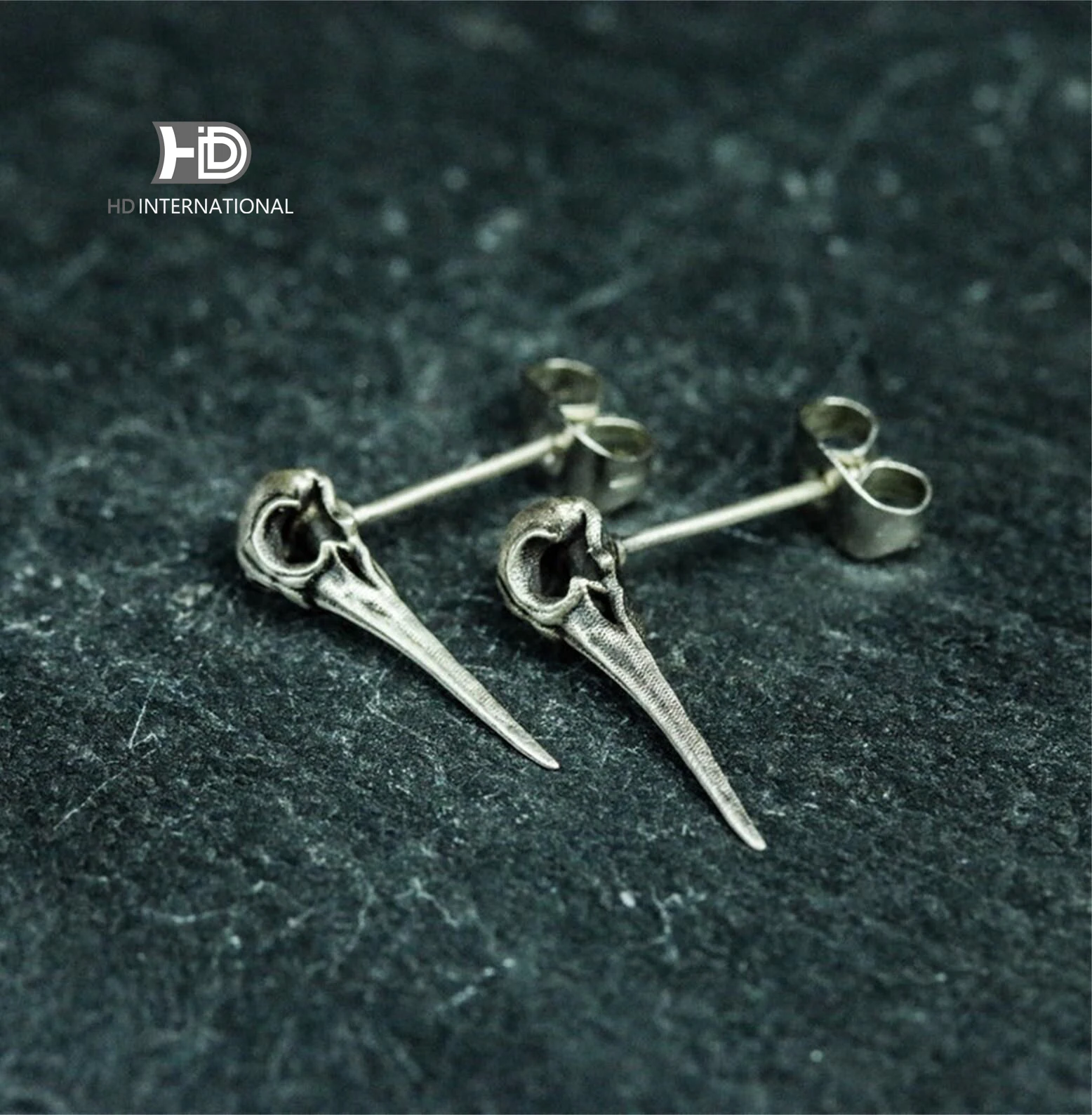 A pair Bird skull 925 silver earrings, Patriarch silver earrings, gothic necromantic animal earrings silver gift handmade