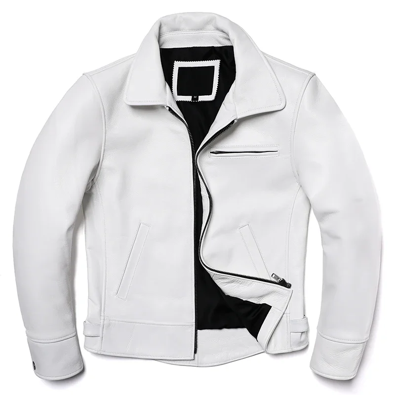 2025 New White Natural Cowhide Jacket Men's Genuine Leather Coat Slim Fit Fashion Clothing Swallowtail Business Jackets