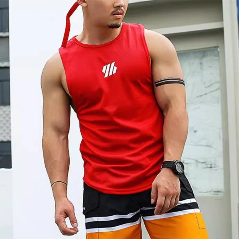 توب رجالي شبكي برقبة مستديرة ، قمم رياضية للياقة البدنية ، سترة بلا أكمام ، قميص داخلي سريع الجفاف ، اتجاه جديد ، الصيف #6