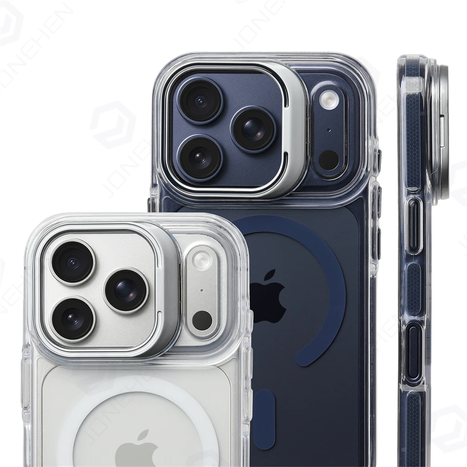 Magnetyczne przezroczyste etui Magsafe Hit Frame do iPhone Air 17 18 Pro Max 16 15 14 Pro z metalowym uchwytem i podstawką, odporne na upadki. — zdjęcie produktu 6