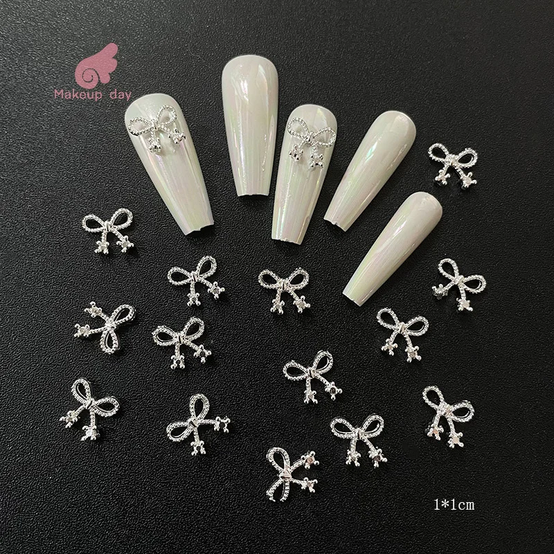 

New nail art accessories metal alloy Gold Silver Flowers Manicure Accessories Nail Bow Nail Decorations 3D Nail Art Drills