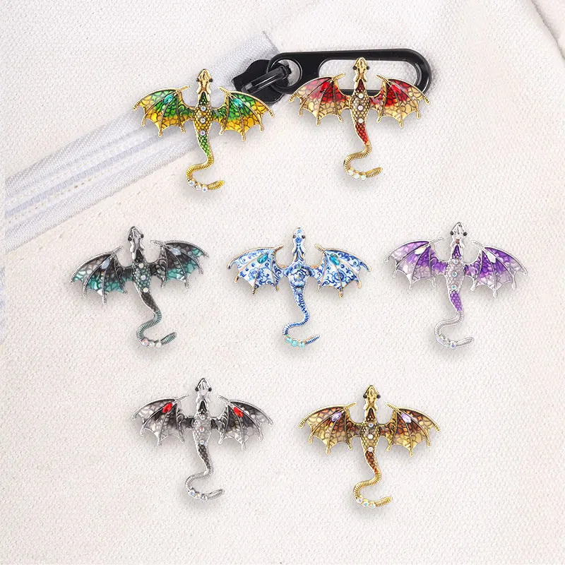 Vintage Strass-Drachen-Ozean-Tier-Rosen-Vogel-Emaille-Abzeichen, Fantasy-Kreatur-Anstecknadel für Anzug-Revers-Dekoration, Geschenk – Detail 8