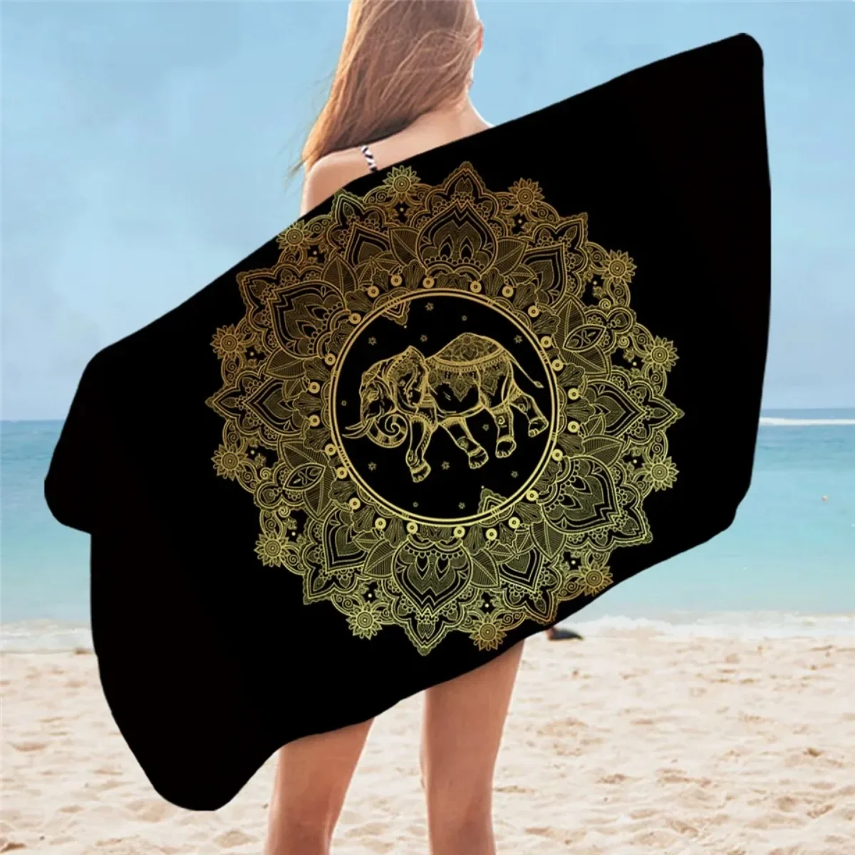 BeddingOutlet Turtle Bath Towel Microfiber Gold Animal Tortoise Beach Towel For Bathroom Lotus Floral Blanket