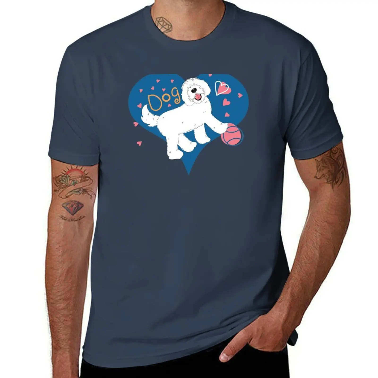 

Cute White Sheepadoodle Dog T-Shirt man t shirt cotton t shirt man casual T-Shirt