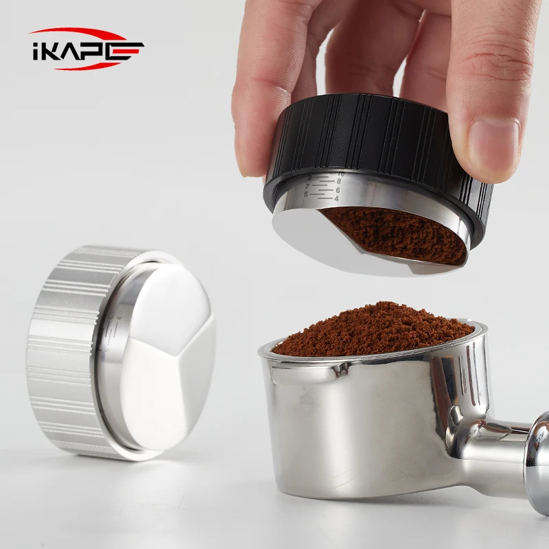 IKAPE موزع قهوة اسبريسو ومكبس راحة اليد قابل للتعديل 3 منحدرات 49/51/53/58 مللي متر Portafilter رأس ألومنيوم قاعدة من الفولاذ المقاوم للصدأ #4