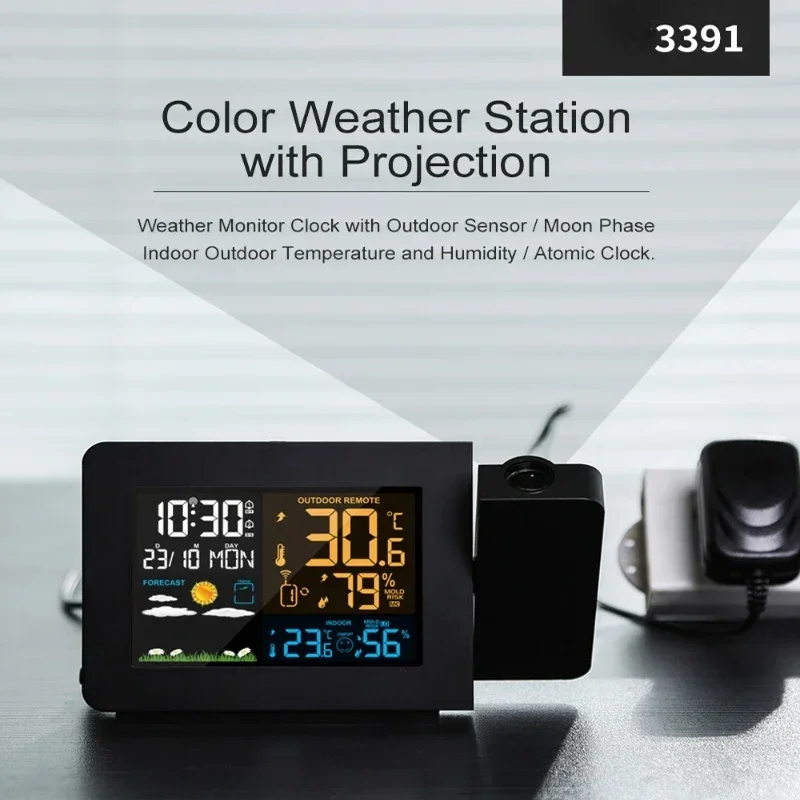 3391 Color Screen Weather Forecast Time Projection Alarm Clock Weather Station LED Temperature Humidity Digital Electronic Clock