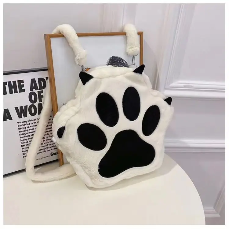 

Large Capacity Crossbody Bags for Women Girl Cute Backpack Cat Paw Backpack Plush Versatile Student Doll Purses and Handbags