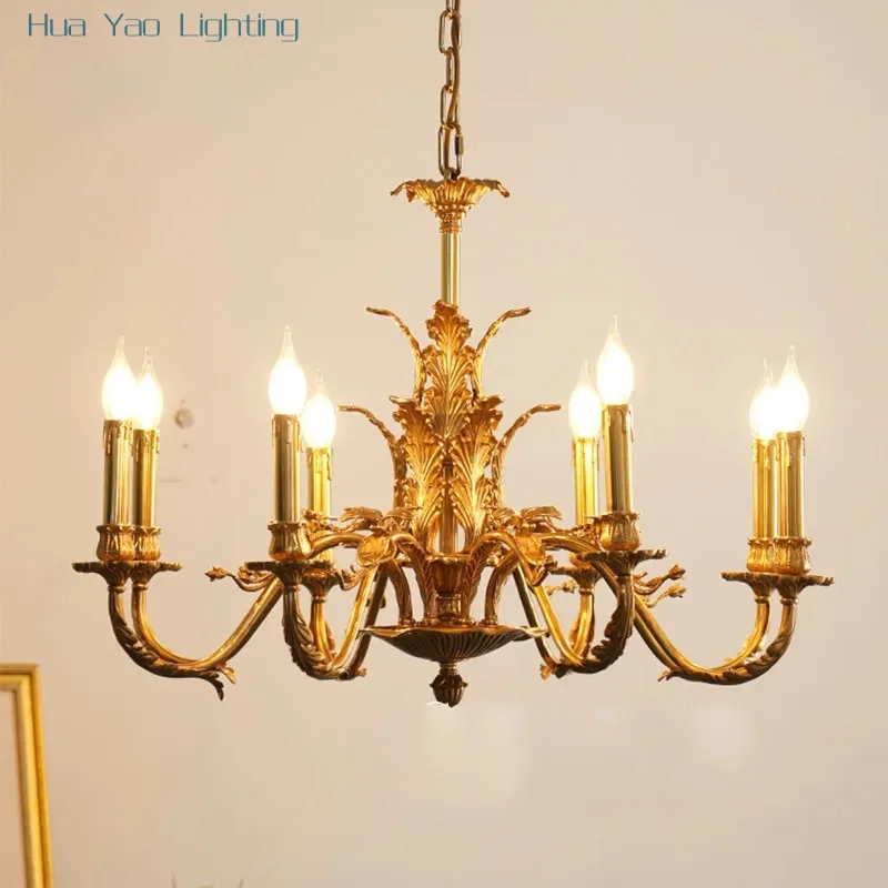 

8-head French copper chandelier villa living room luxurious atmosphere European bedroom restaurant retro entrance lamp