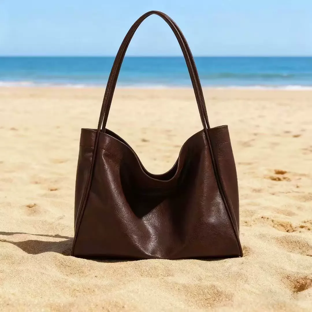 Maillard Tote Mother Bag Retro Style Large Capacity Commuting Shoulder Bag High Texture Casual Soft Leather Bag for Women