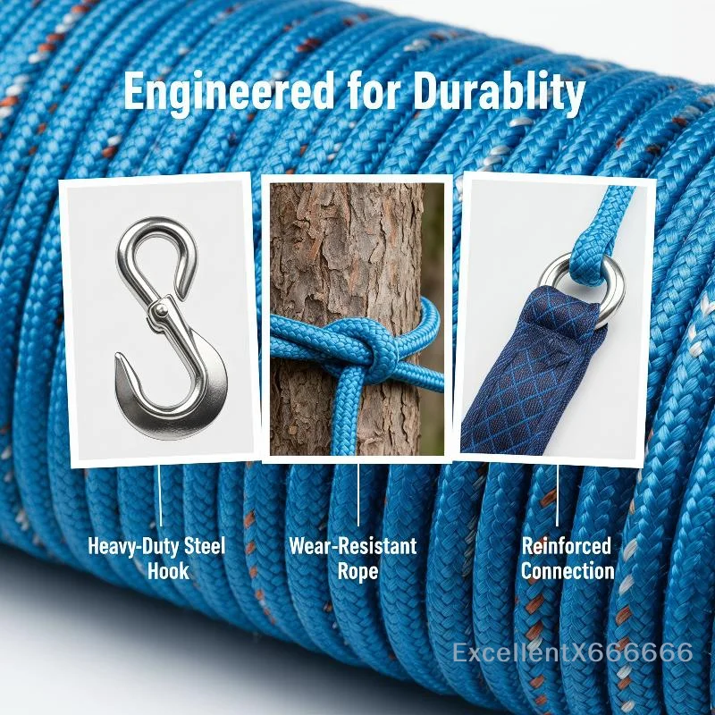 Heavy Duty Nylon Sling With Metal Hook- Wear-resistant- Suitable For Outdoor Hammocks, Tree Swings