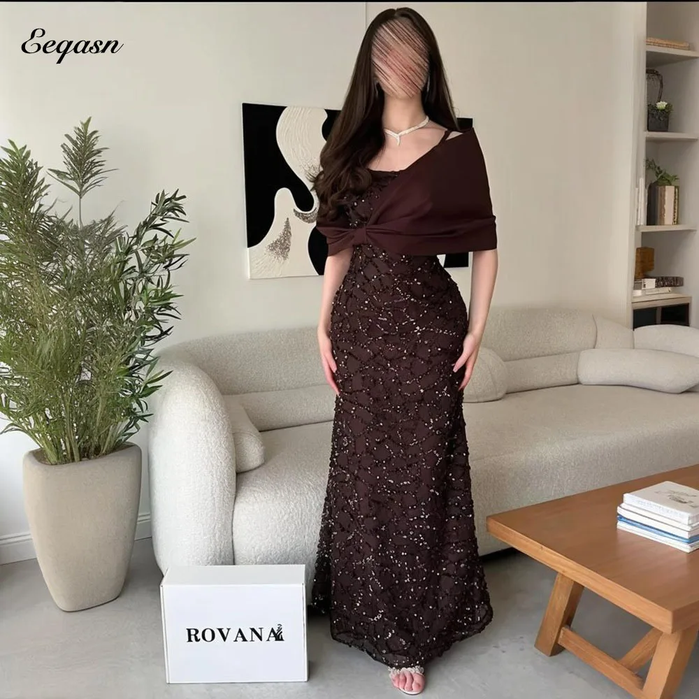 

Eeqasn Customized Dark Brown Mermaid Formal Evening Dresses Robes De Soirée Strapless Party Gown Wedding Floor Length Prom Dress