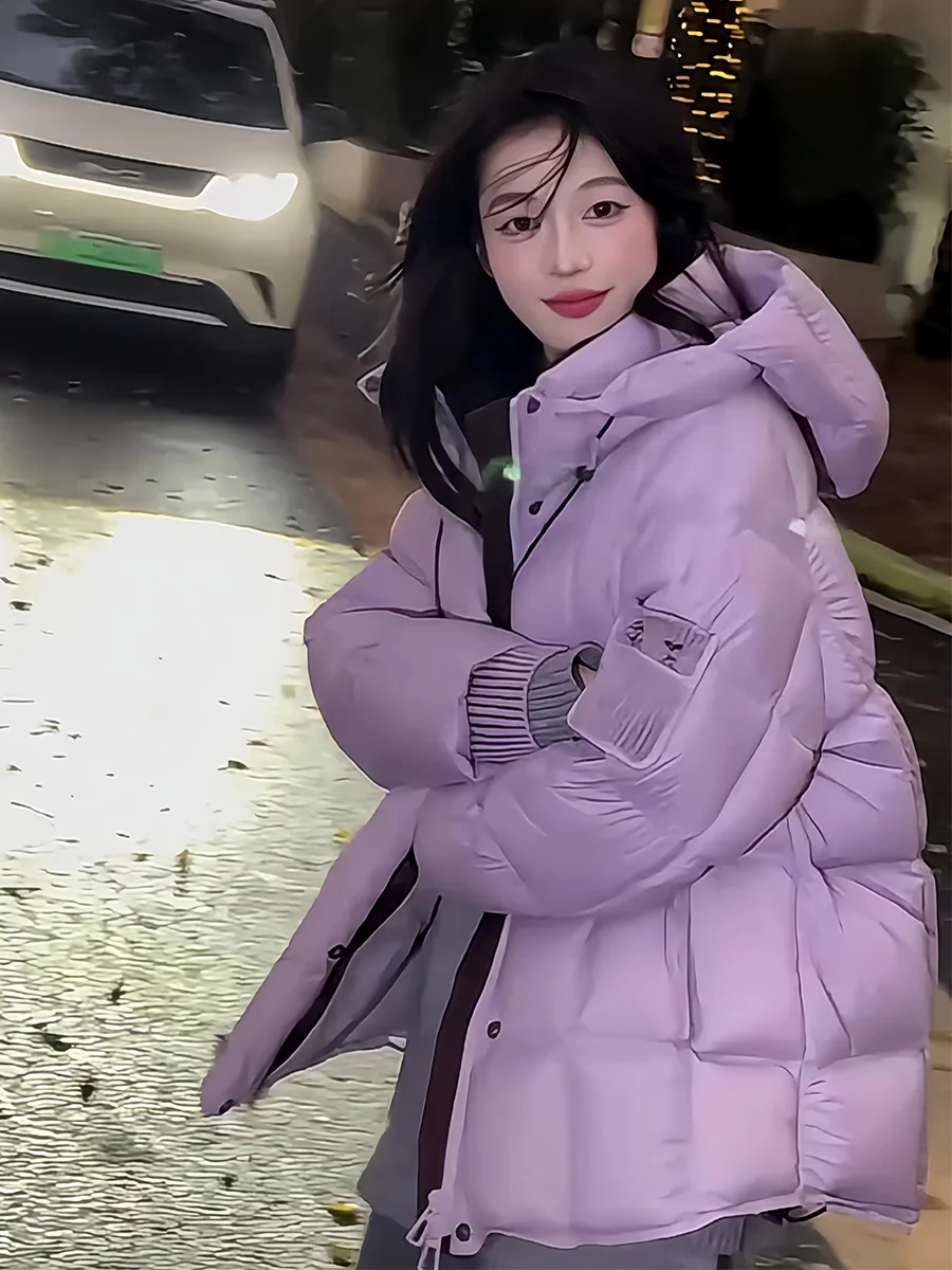

Корейская женская фиолетовая пуховая куртка-пуховик 2025 года, зимняя модная приталенная модель с капюшоном, 90% белый пух, теплая верхняя одежда