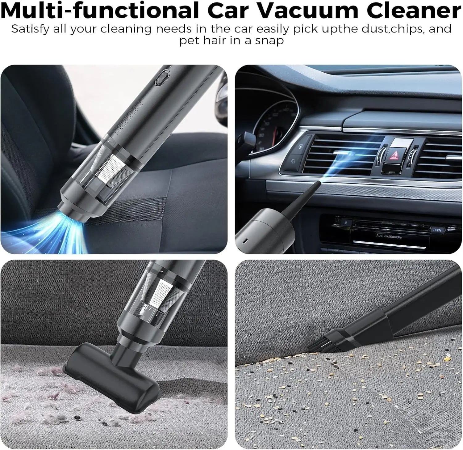 مكنسة كهربائية صغيرة للسيارة V-16 Pro، آلة تنظيف محمولة قابلة لإعادة الشحن (أسود) #2