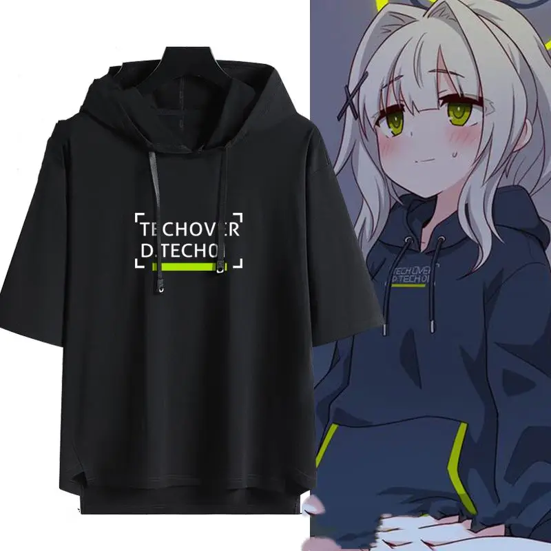 

Blue Archive Co-Branded With Koike Akechi, Same Style Cosplay Hooded Short-Sleeve T-Shirt, Anime-Themed Summer Casual Clothing