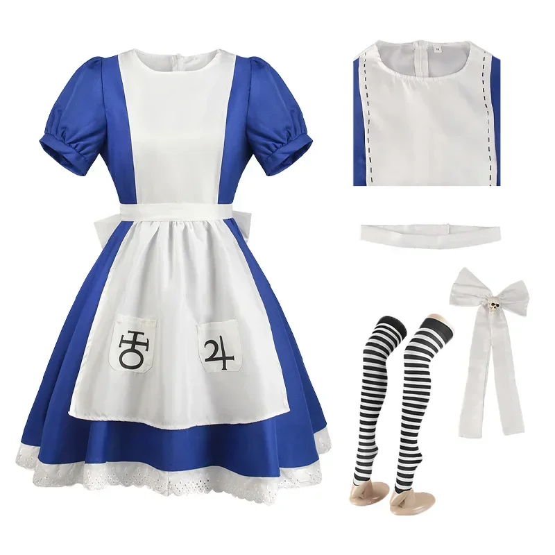 

Аниме Алиса платье принцессы горничная фартук платье игра безумие возвращается Алиса косплей костюм для женщин девочек Хэллоуин вечерние