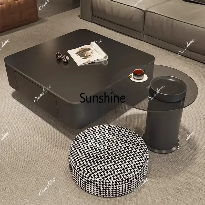 

Square black slate coffee table is luxurious, modern and simple, large-sized living room home tea table is minimalist. FT