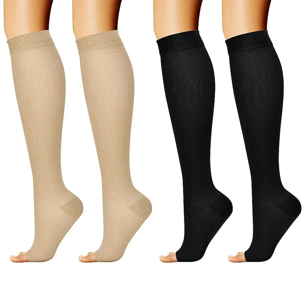 

Flexible S/M/L/XL/XXL Compression Socks Open Toe Medical Compress Socks Black Knee High Sports Compression Socks For Women & Men