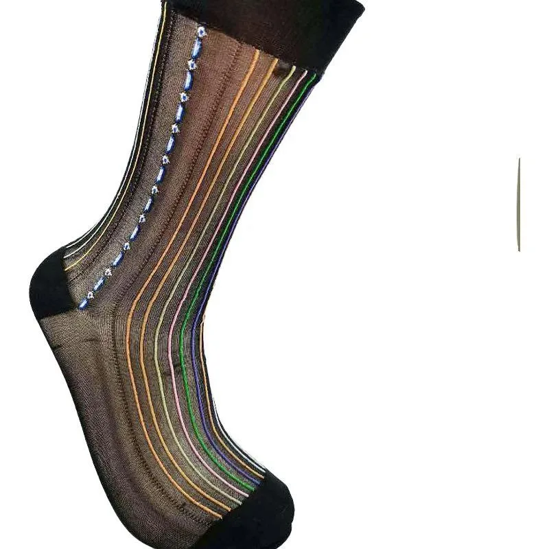 New Vintage Silk Socks Men Nylon Thin Breathable Husbands Fathers Solid Color Endurable Loose Work Middle Tube Sock Male Hosiery