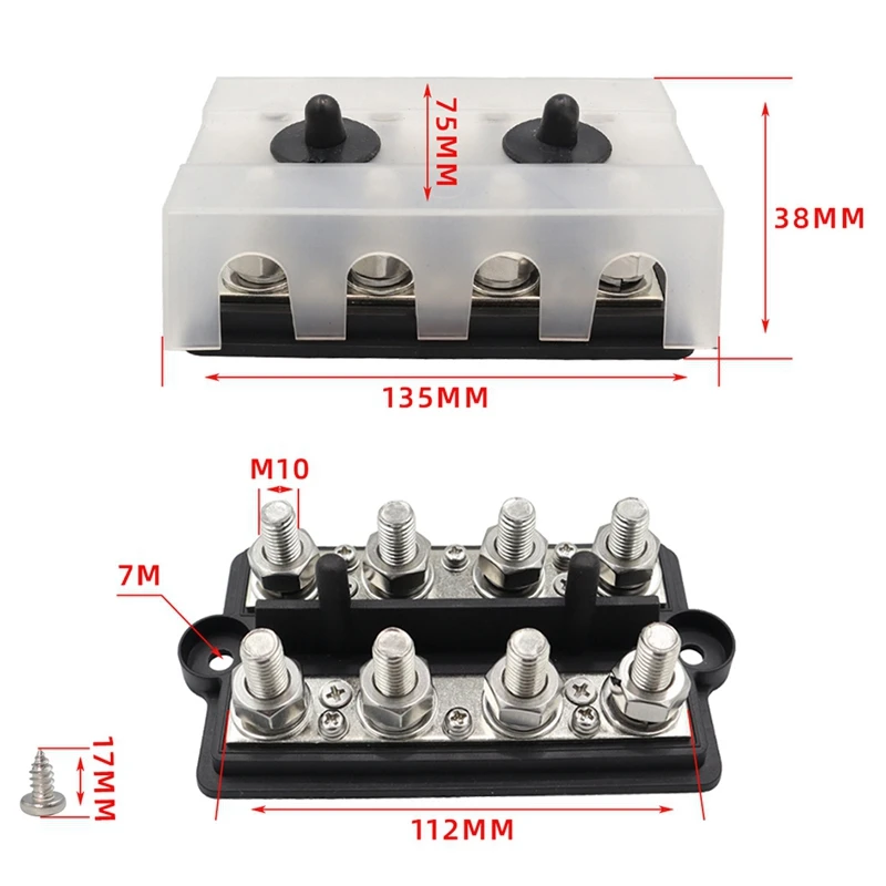 M10busbar กล่องบอร์ดคู่แถว 4-Terminal Circuit Current Busbar สายกล่องกล่องอุปกรณ์เสริมสําหรับ RV Yacht รถ