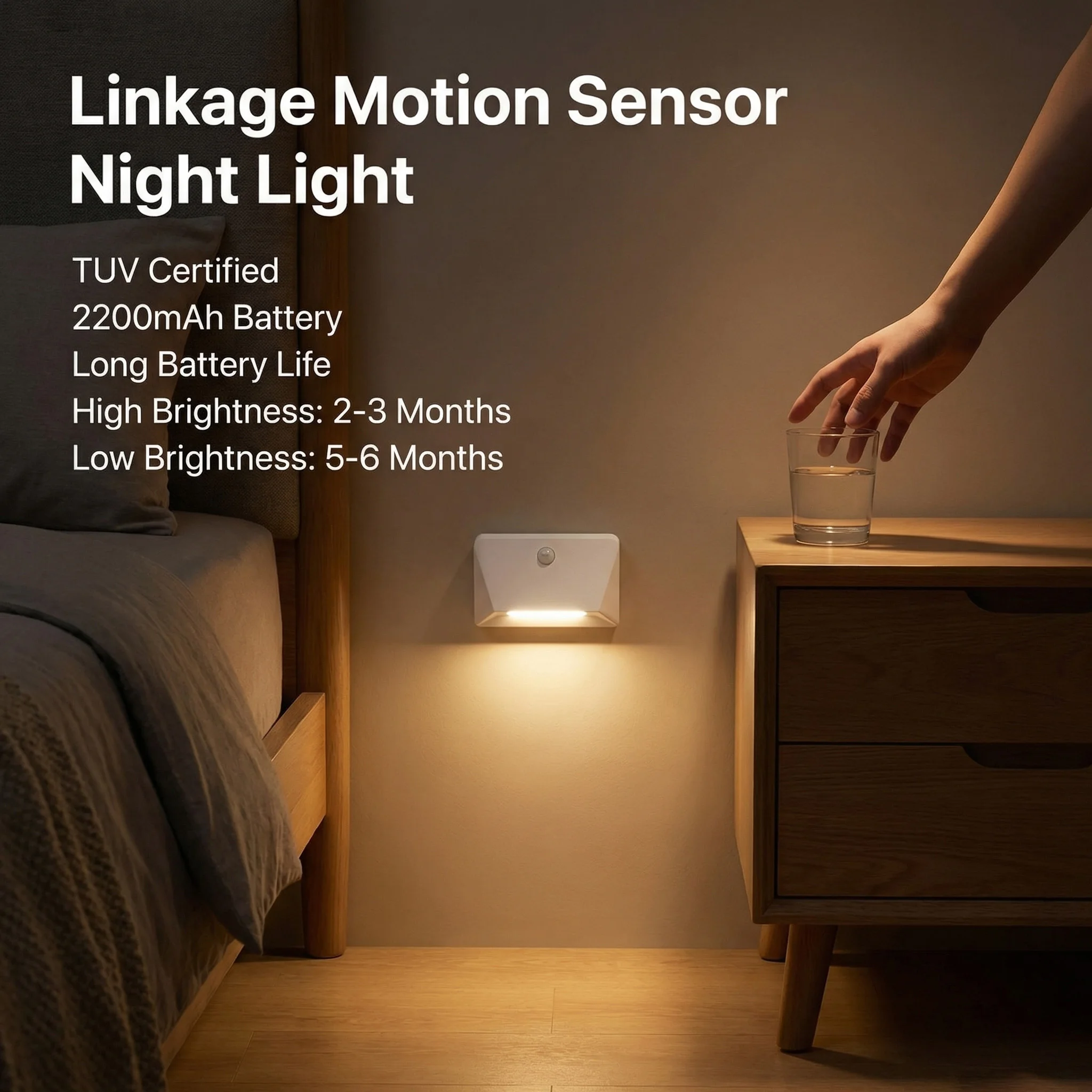 Smart Motion Sensor LED Wall Light - 2200mAh USB-C Fast Charge, 3 Adjustable Brightness, Multi-Device Link for Indoor/Outdoor Security Lighting