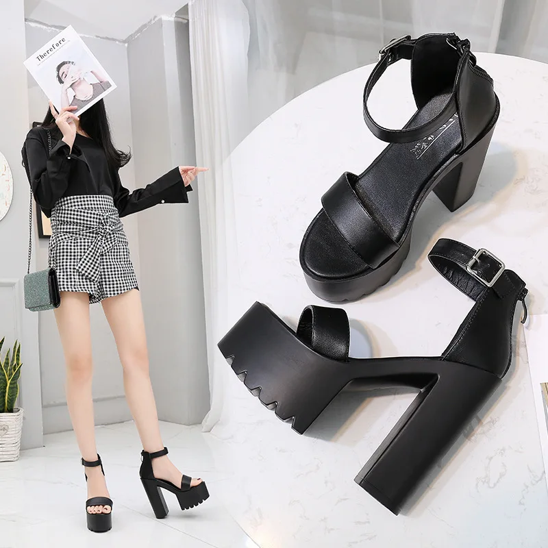 STAN SHARK Female Summer 2019 New 14CM Thick With high-heeled Word With Sandals Simple Roman High Sandals Female