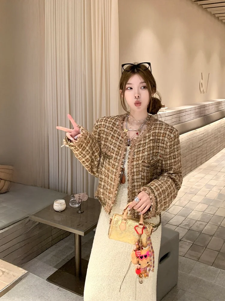 

Luu Taoxi Er Tweed ort Coat Women's Spring Autumn Loose Design Korean Sle Small Fraance Sle Outerwear Warmth