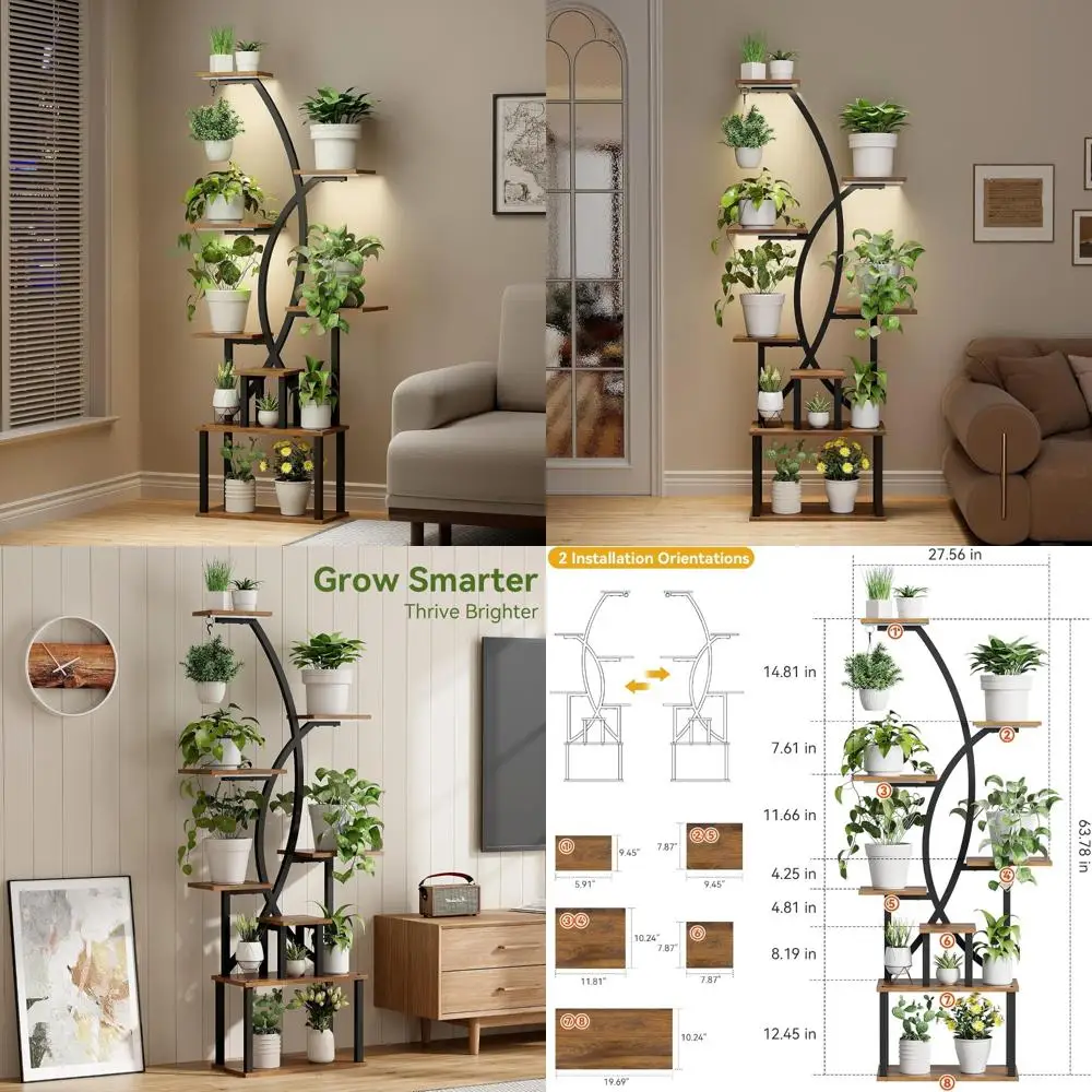 

8-Tier Indoor Plant Stand, 65 Tall with Adjustable Brightness Grow Light