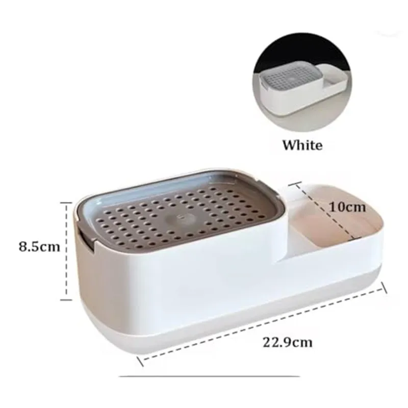 ABXF-Automatic Soap Dispenser Manual With Sponge Holder, For Kitchen And Bathroom, Includes Storage Box For Liquid Soap
