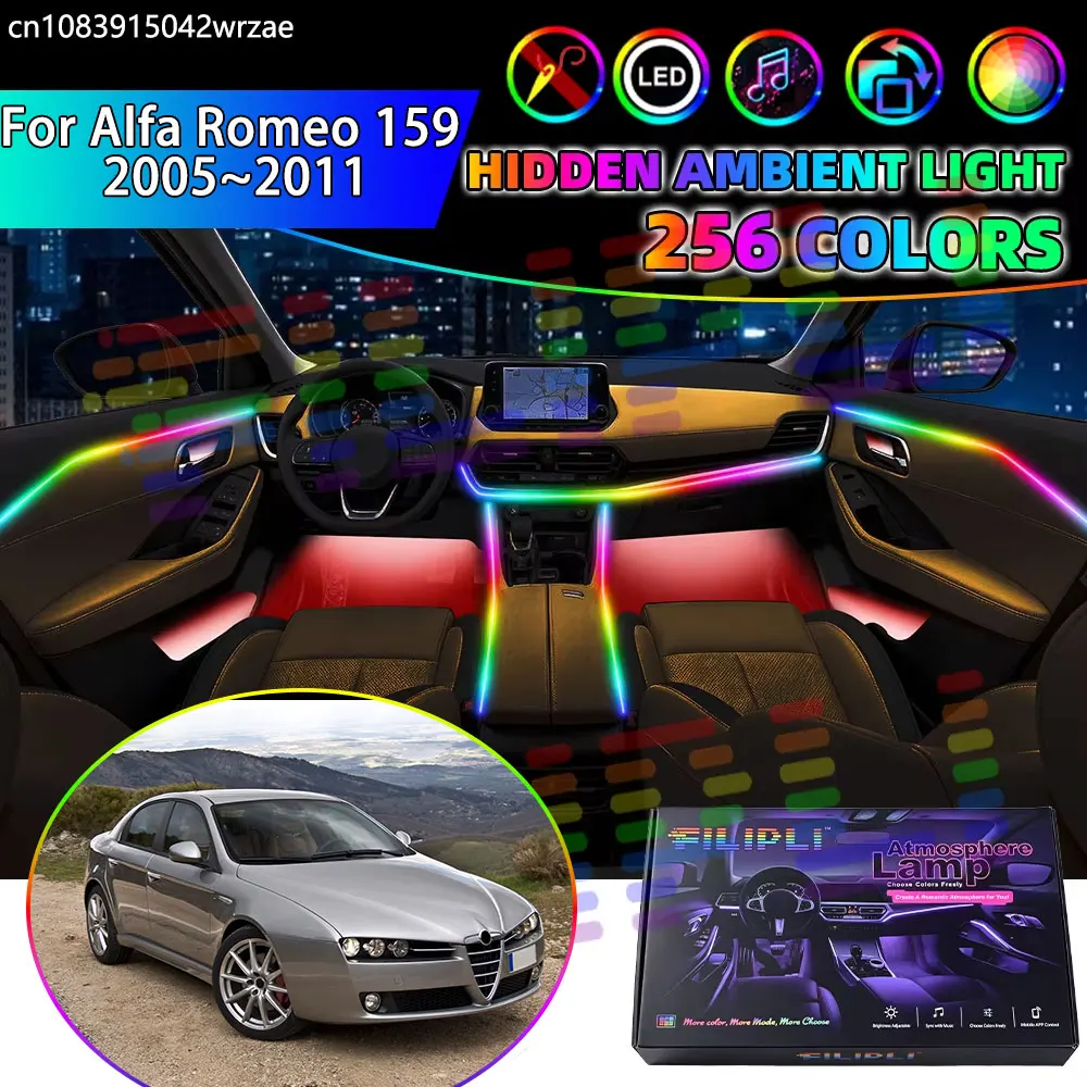 For Alfa Romeo 159 2005~2011 2006 2007 RGB Car Interior Ambient Lights Strips Breathing Lighting Kit App Control LED strips Auto