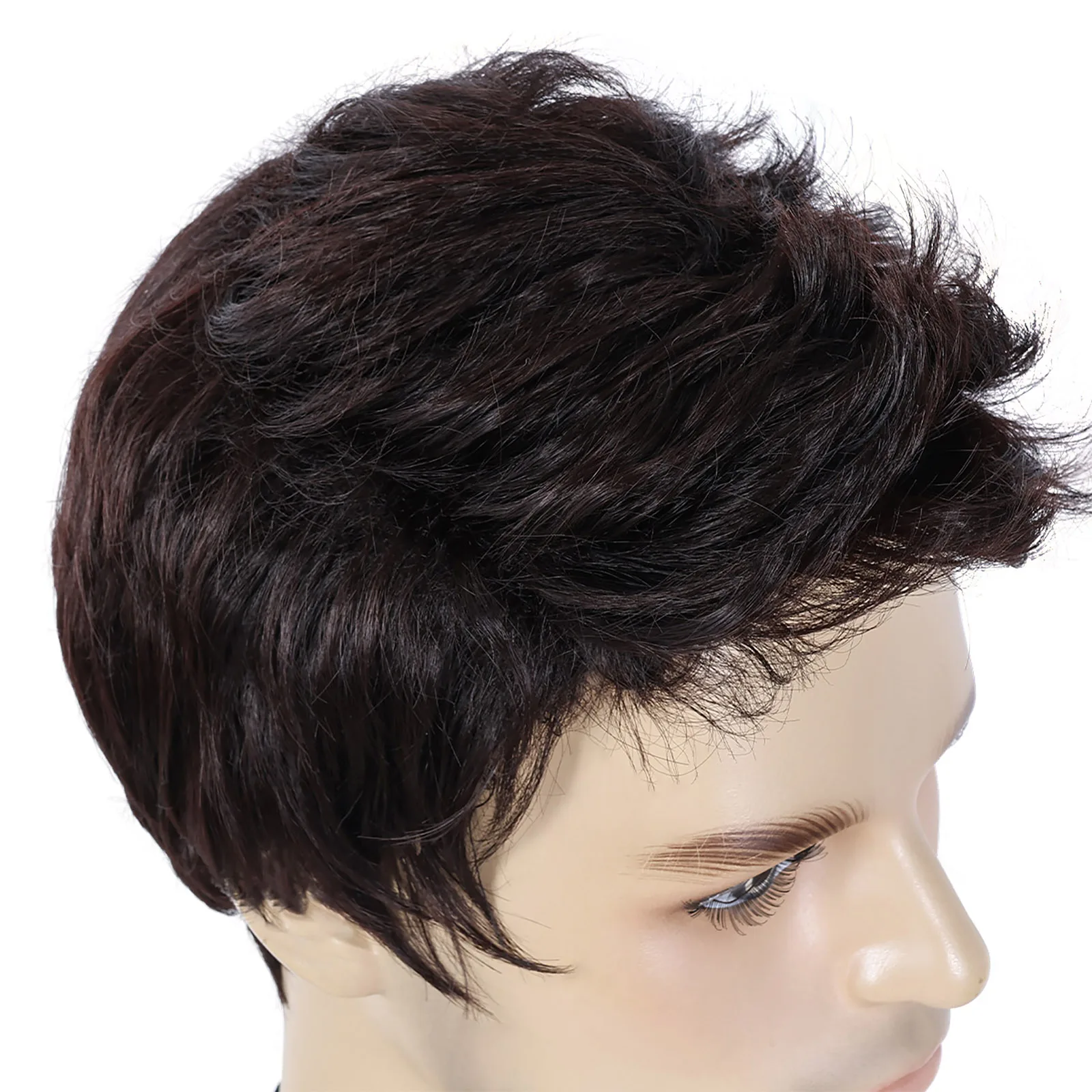 BCHR Mens Brown Wigs Natural Fluffy Layered Synthetic Hair Daily Halloween Wig for Men Male