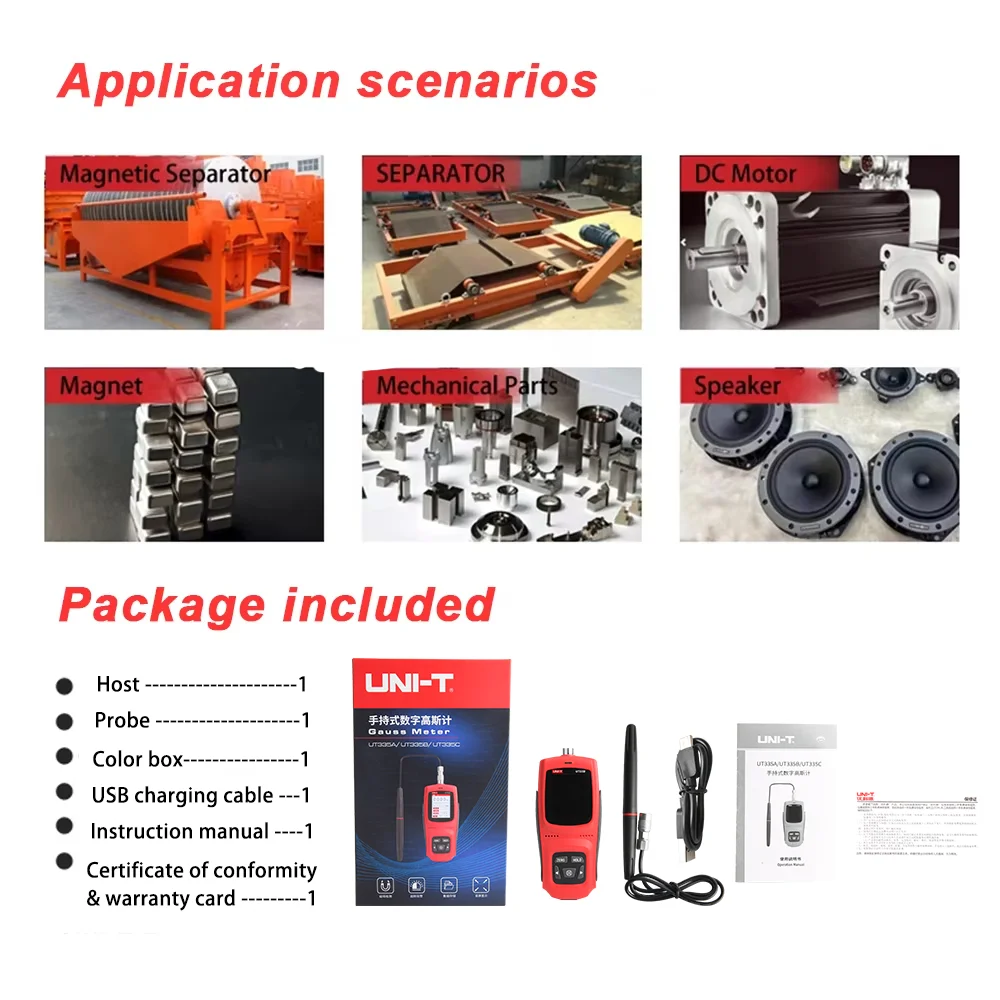 UNI-T UT335 Misuratore di Gauss Rilevamento magnetico Misuratore di forza magnetica superficiale 0~3000mT/kGs con calibrazione del memorizzazione dei dati