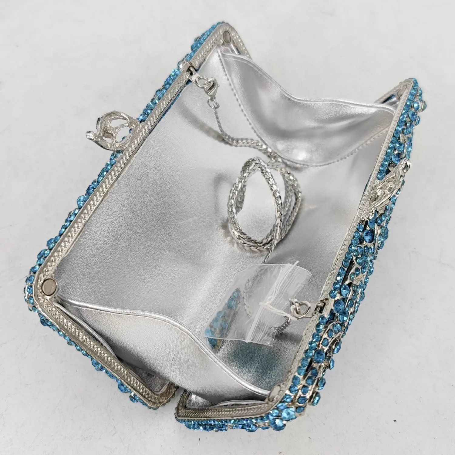 Boutique De FGG Turquoise Blue Women Crystal Clutch Evening Bags Rhinestone Flower Minaudiere Handbags Wedding Party Purse view 4