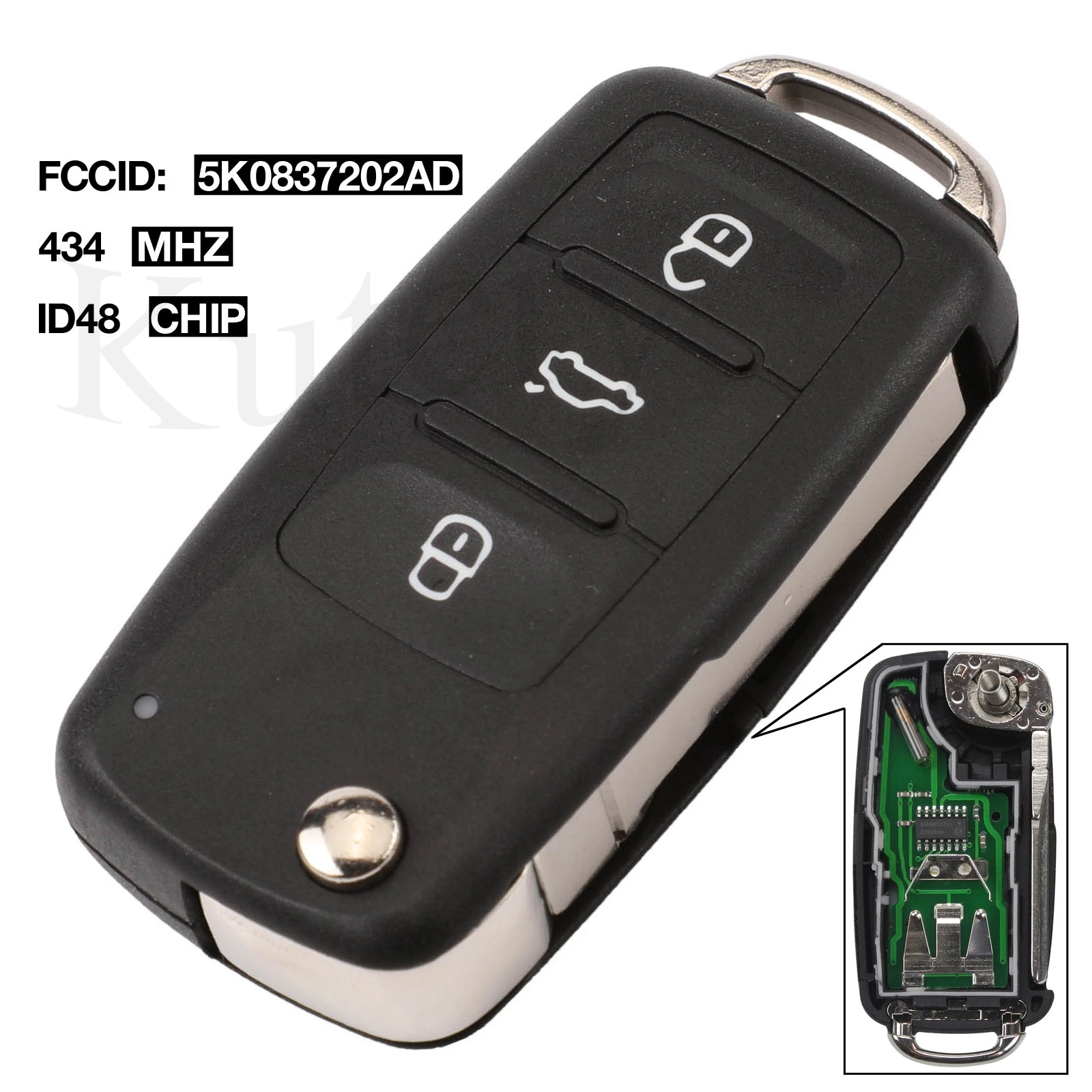 

jingyuqin 3BTN 5K0837202AD Remote Flip key 434MHz ID48 Chip For VW Volkswagen GOLF PASSAT Tiguan Polo Jetta Beetle Skoda Seat